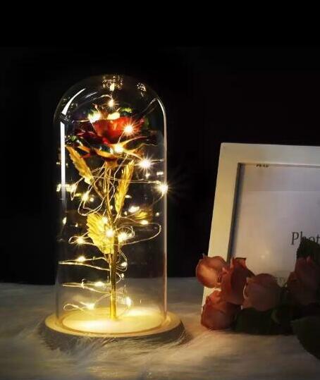 Beauty And Beast Rose In Flask Led Rose Flower Light Black Base Glass Dome Best For Mother's Day Valentines Day Gift - Xvogue