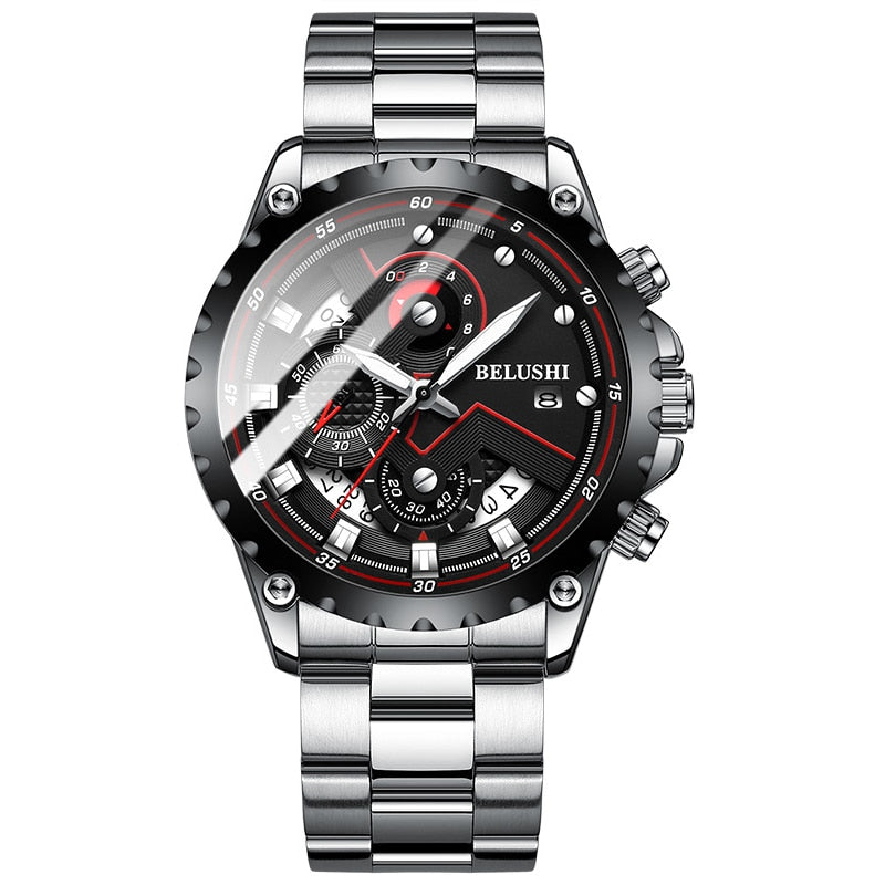 Fashion New Mens Watch | BELUSHI Luxury Chronograph Full Steel Waterproof Quartz Watch - Xvogue