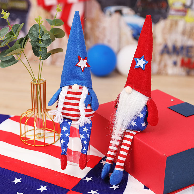 American Independence Day pointed hat long legged faceless elderly plush dwarf doll Rudolph doll children's gift - Xvogue