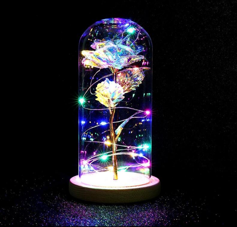 LED Enchanted Galaxy Rose Eternal 24K Gold Foil Flower With Fairy String Lights In Dome - Xvogue