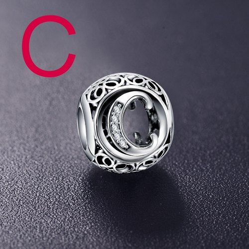 Sterling Silver Vintage Clear Letter Bead Charms | Fit Pandora Women Charm Bracelets Silver Jewelry - Xvogue