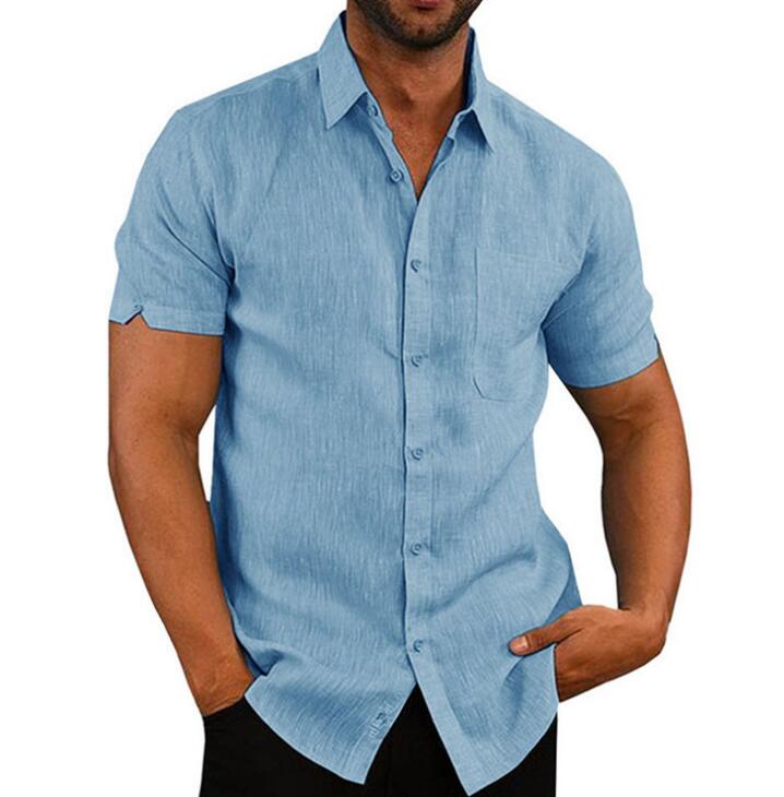 Short Sleeve Shirt Men Lapel Neck Button Pockets Solid Male Blouse Tops Men Brand Clothes - Xvogue