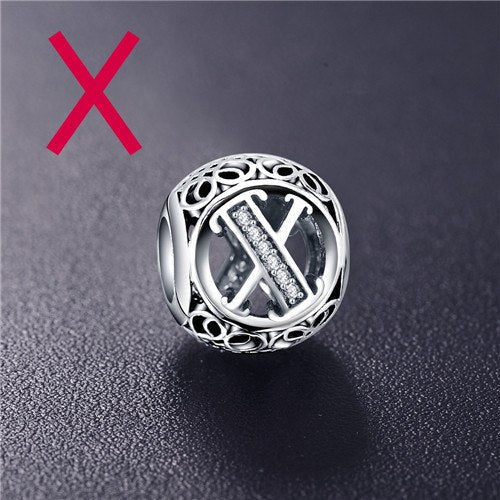 Sterling Silver Vintage Clear Letter Bead Charms | Fit Pandora Women Charm Bracelets Silver Jewelry - Xvogue