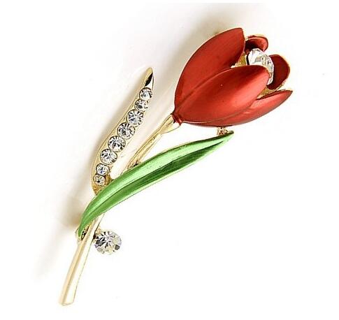 Tulip Flower Brooch Pin Crystal Costume Jewelry - Xvogue