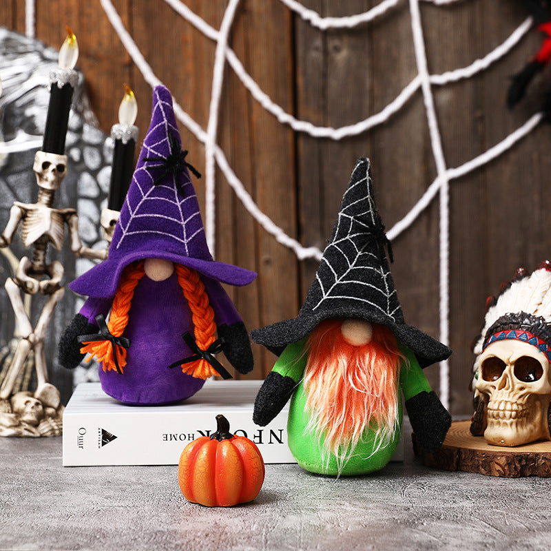 New Halloween decorations spider web hat Rudolph dwarf doll ghost festival faceless doll decoration - Xvogue