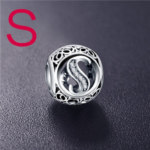 Sterling Silver Vintage Clear Letter Bead Charms | Fit Pandora Women Charm Bracelets Silver Jewelry - Xvogue