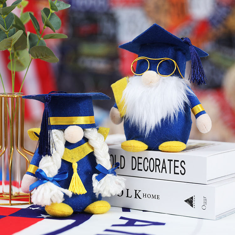 Graduation season blue dwarf faceless doll gift opening doctor hat Rudolph doll decoration toys - Xvogue