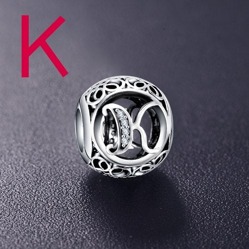 Sterling Silver Vintage Clear Letter Bead Charms | Fit Pandora Women Charm Bracelets Silver Jewelry - Xvogue