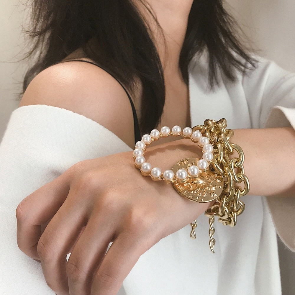 Exaggerated Charm Pearl Crab Pendant Bracelet | Cuff Bracelets Bangles Female Gifts - Xvogue