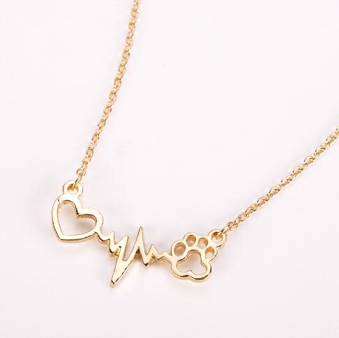 Pets Dogs Footprints Paw Heart Love Chain Pendant Necklace - Xvogue
