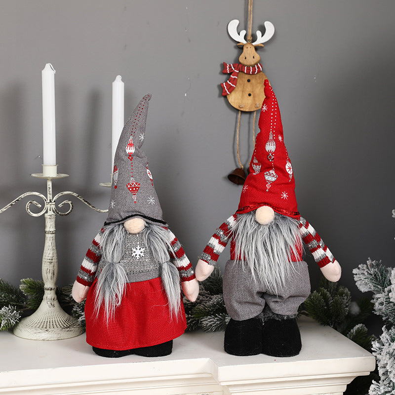 New Christmas decorations retractable faceless doll pointed hat printing standing doll - Xvogue