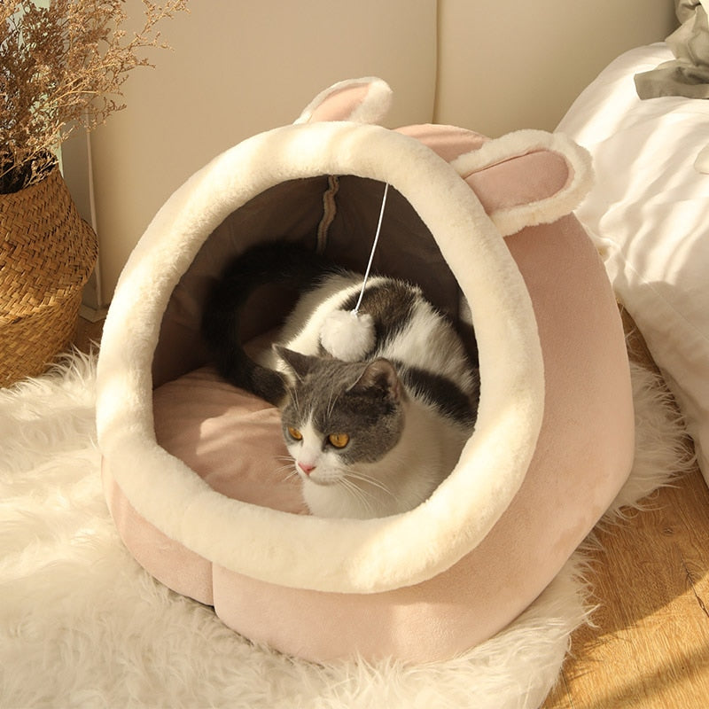 Sweet Cat Bed Warm Pet Basket Cozy Kitten Lounger Cushion Cat House Tent Very Soft - Xvogue