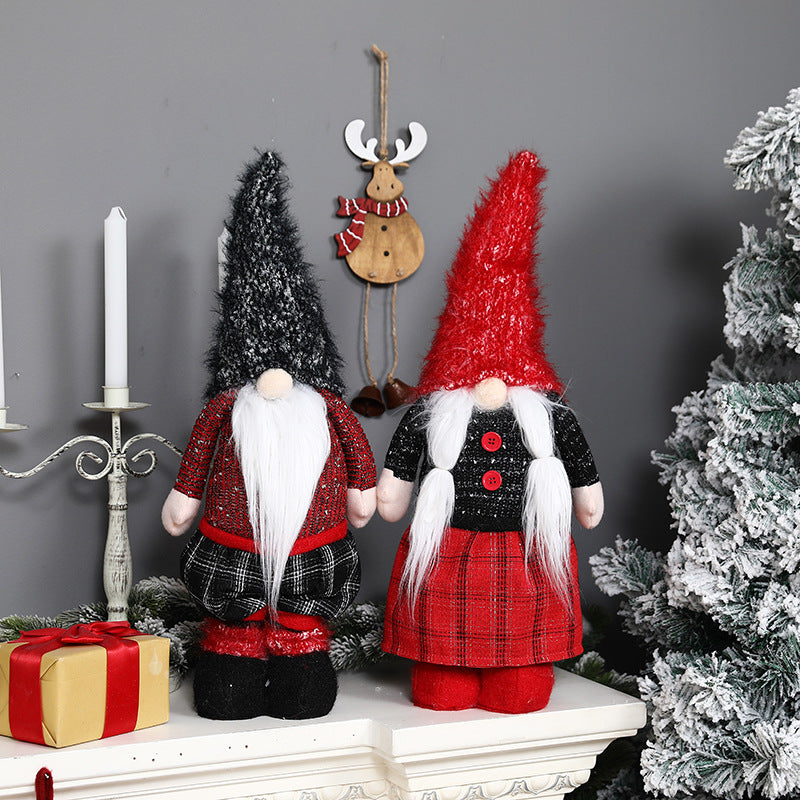 New Christmas decorations retractable faceless doll red and gray pointed hat standing doll - Xvogue