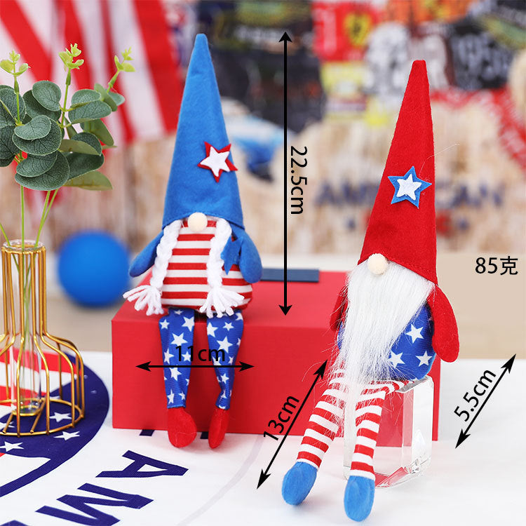 American Independence Day pointed hat long legged faceless elderly plush dwarf doll Rudolph doll children's gift - Xvogue