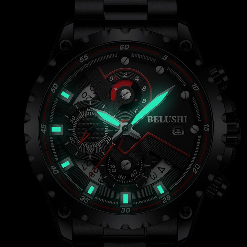 Fashion New Mens Watch | BELUSHI Luxury Chronograph Full Steel Waterproof Quartz Watch - Xvogue