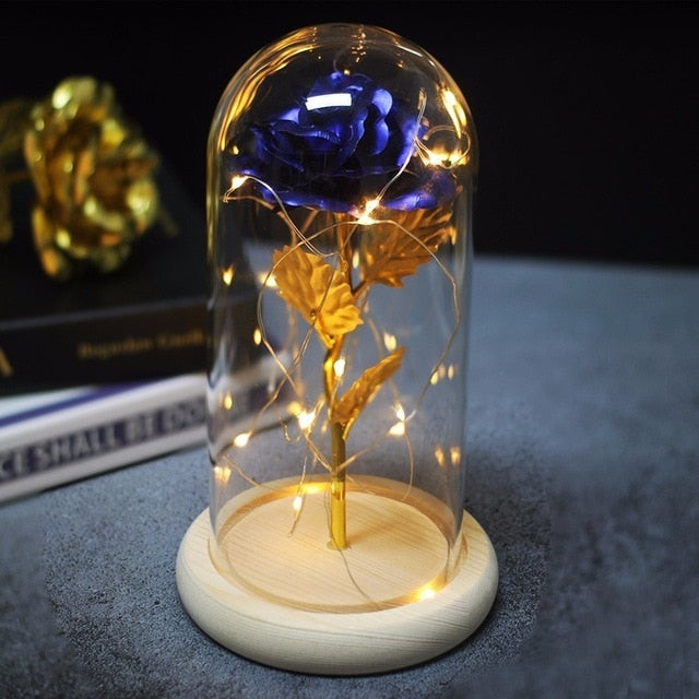 Beauty And Beast Rose In Flask Led Rose Flower Light Black Base Glass Dome Best For Mother's Day Valentines Day Gift - Xvogue