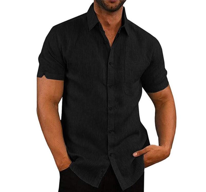 Short Sleeve Shirt Men Lapel Neck Button Pockets Solid Male Blouse Tops Men Brand Clothes - Xvogue
