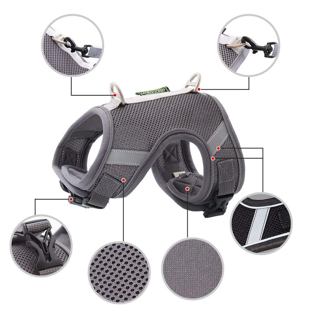 Dog Harness Vest With Lead Leash Small Medium Dogs Cats Reflective Breathable Mesh Pet - Xvogue