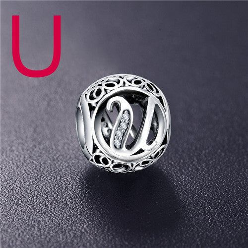 Sterling Silver Vintage Clear Letter Bead Charms | Fit Pandora Women Charm Bracelets Silver Jewelry - Xvogue