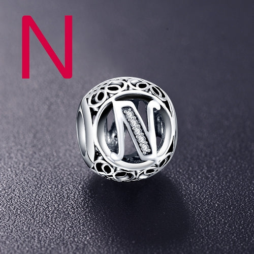 Sterling Silver Vintage Clear Letter Bead Charms | Fit Pandora Women Charm Bracelets Silver Jewelry - Xvogue