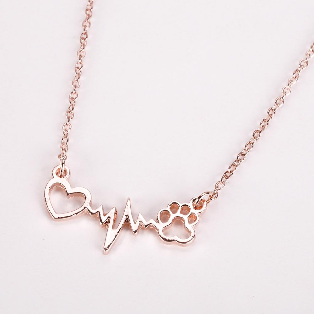 Pets Dogs Footprints Paw Heart Love Chain Pendant Necklace - Xvogue
