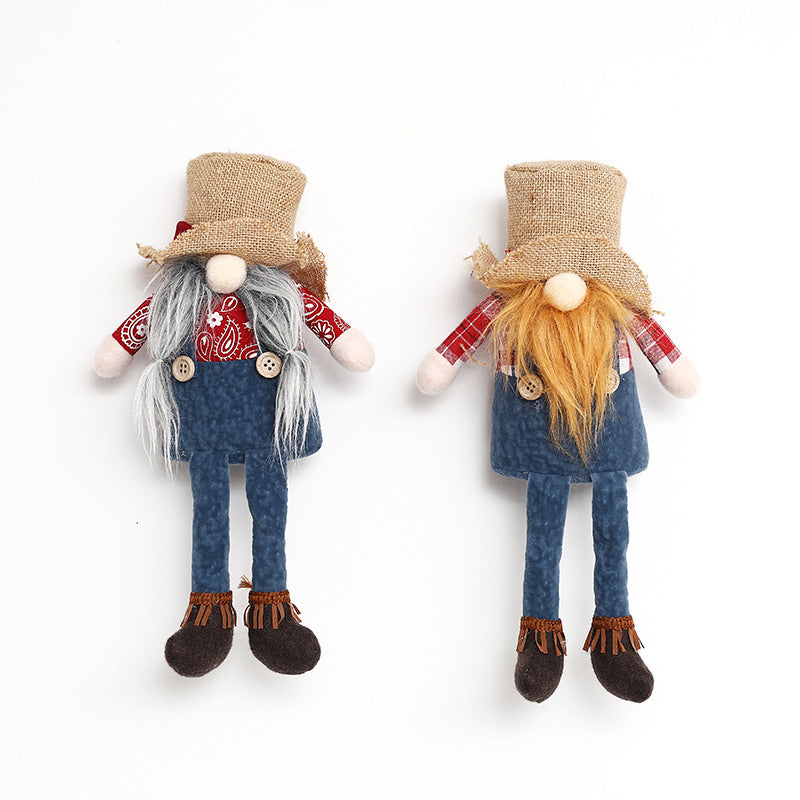 New Christmas long legged hemp Brudorf doll cowboy hat faceless doll window sitting decoration ornaments - Xvogue