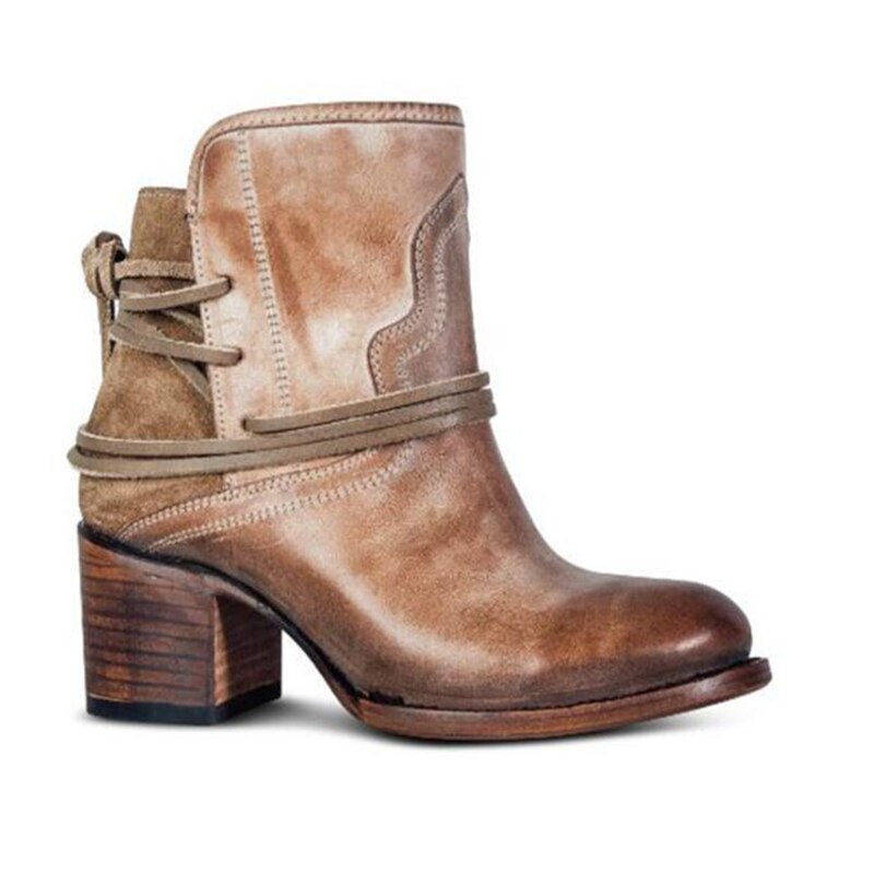 Ankle Boots Plus Size Women Retro High Heels | Block Heel Shoes For Female Flock Buckle Strap | Short boots woman shoes - Xvogue