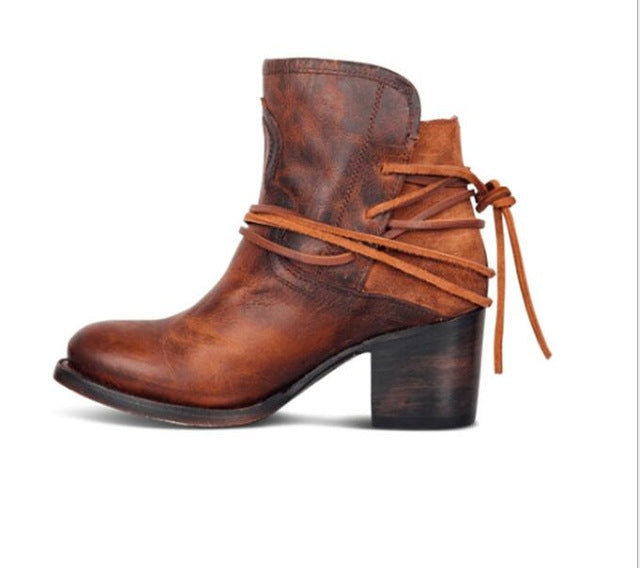 Ankle Boots Plus Size Women Retro High Heels | Block Heel Shoes For Female Flock Buckle Strap | Short boots woman shoes - Xvogue