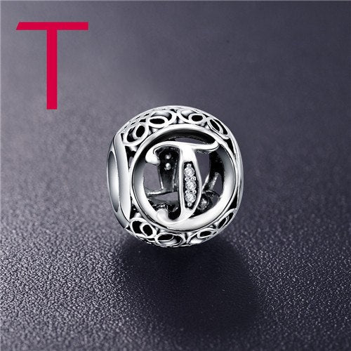 Sterling Silver Vintage Clear Letter Bead Charms | Fit Pandora Women Charm Bracelets Silver Jewelry - Xvogue