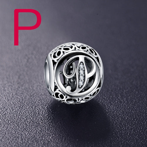 Sterling Silver Vintage Clear Letter Bead Charms | Fit Pandora Women Charm Bracelets Silver Jewelry - Xvogue