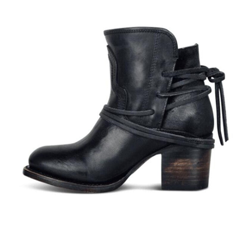 Ankle Boots Plus Size Women Retro High Heels | Block Heel Shoes For Female Flock Buckle Strap | Short boots woman shoes - Xvogue