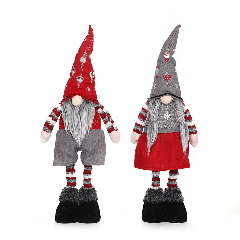 New Christmas decorations retractable faceless doll pointed hat printing standing doll - Xvogue