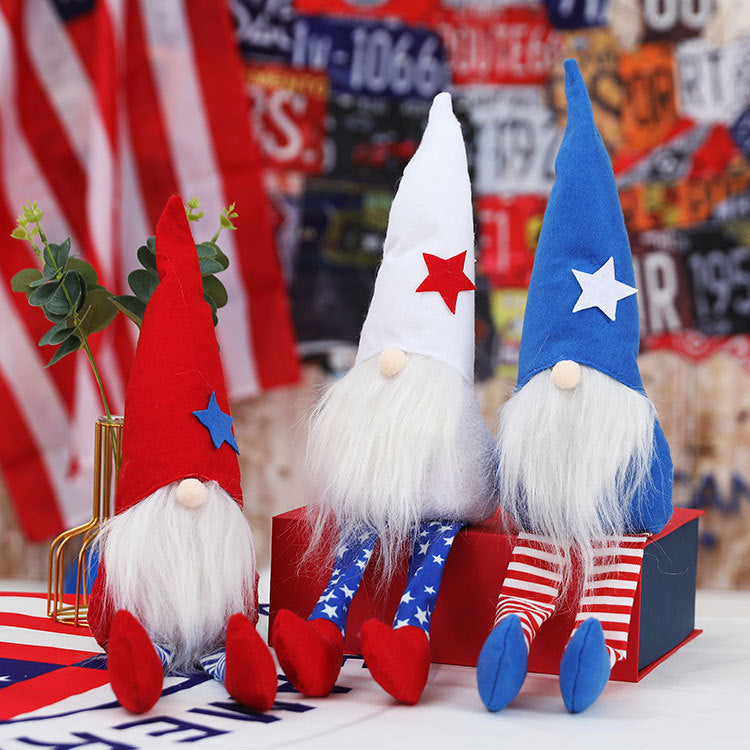 Lucky Snow New American Independence Day pointed hat long-legged Rudolph doll plush dwarf doll decorations - Xvogue