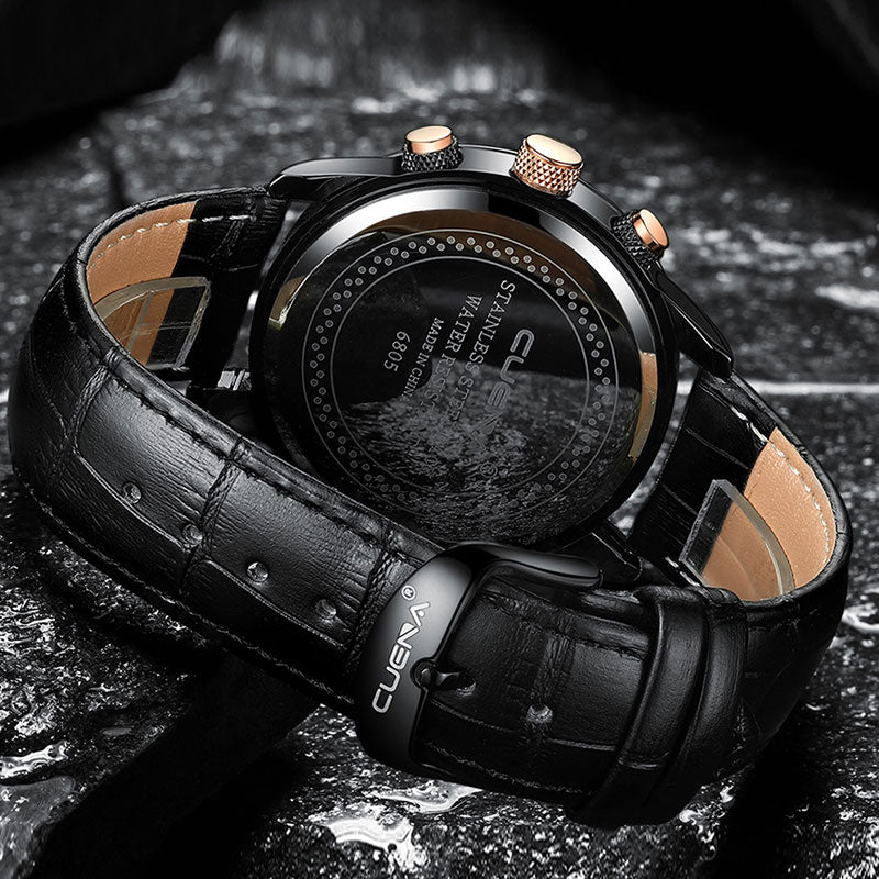 CUENA Men's Watch | Stopwatch Date Luminous Hands Genuine Leather 30M Waterproof Clock | Man Quartz Watch | Men Fashion Watch - Xvogue