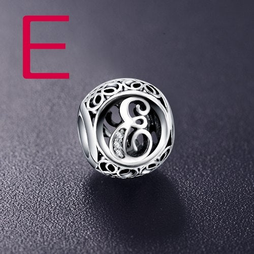 Sterling Silver Vintage Clear Letter Bead Charms | Fit Pandora Women Charm Bracelets Silver Jewelry - Xvogue
