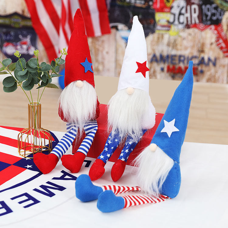 Lucky Snow New American Independence Day pointed hat long-legged Rudolph doll plush dwarf doll decorations - Xvogue