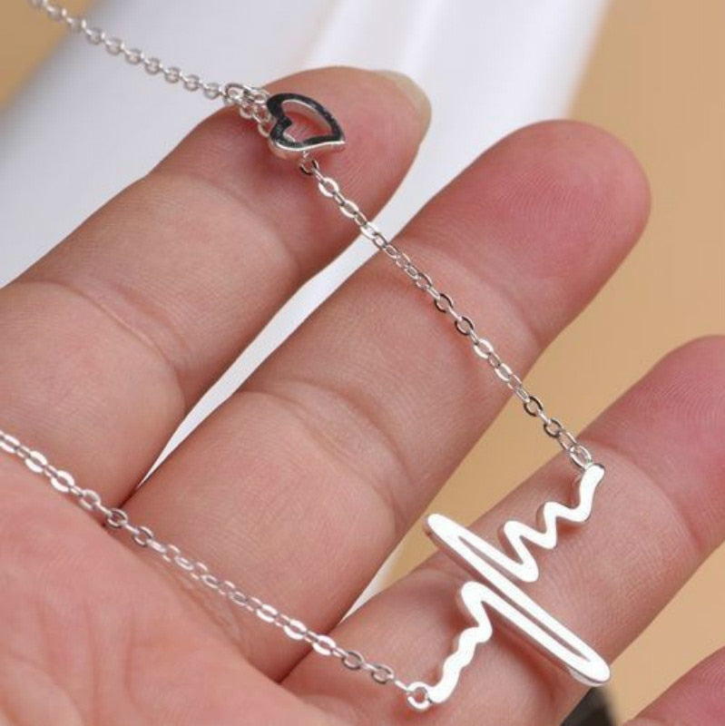 Simple Wave Heart Necklace | ECG Heartbeat Gold Pendant Charm | Necklace for Women Vintage Jewelry - Xvogue
