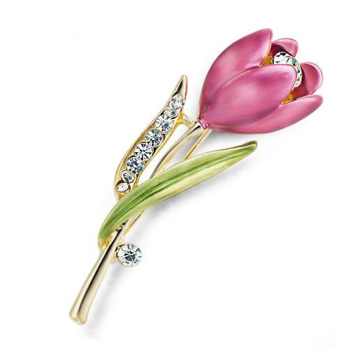 Tulip Flower Brooch Pin Crystal Costume Jewelry - Xvogue