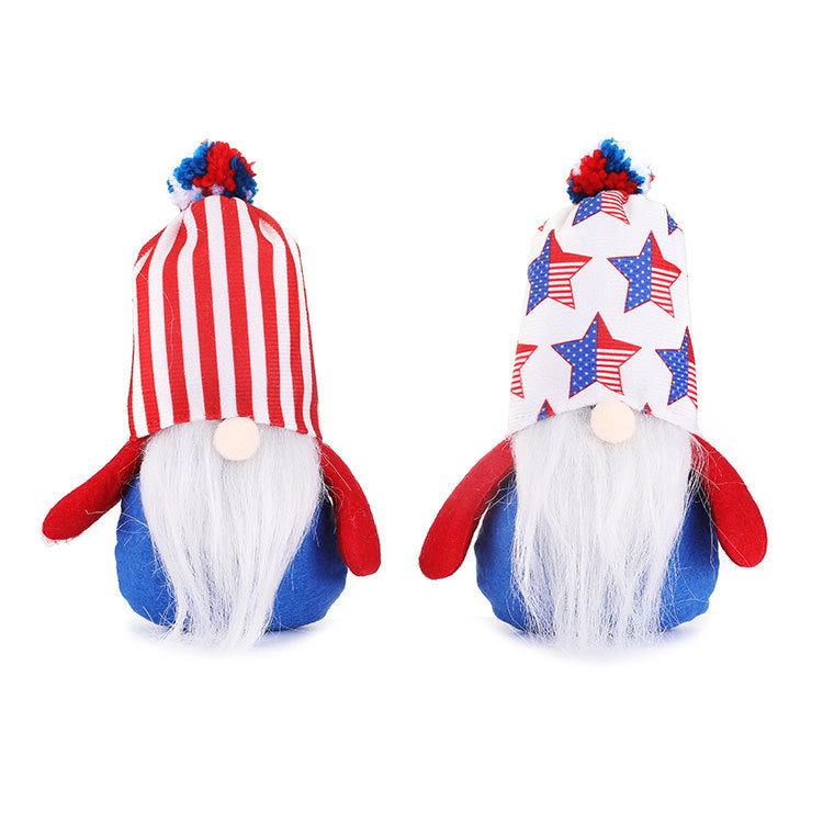 New American National Day Pentagram Rudolph Dwarf Plush Doll Ornament Faceless Old Man Stripes - Xvogue