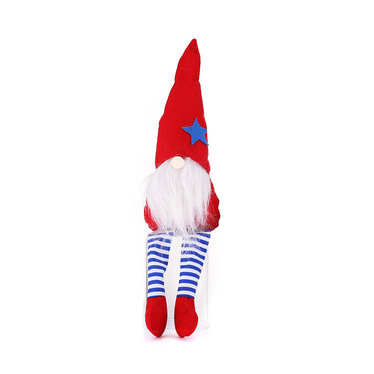 Lucky Snow New American Independence Day pointed hat long-legged Rudolph doll plush dwarf doll decorations - Xvogue