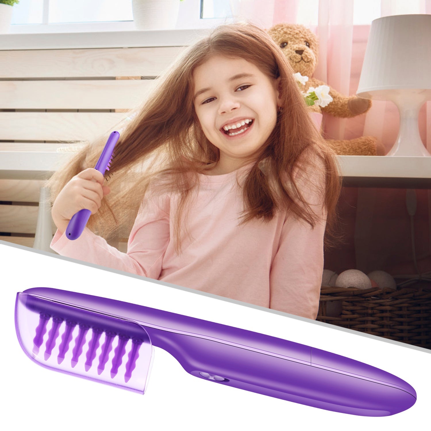Portable Electric Detangling Wet or Dry Tame The Mane Electric Detangling Brush with Brush Cover, Adults & Kids - Xvogue