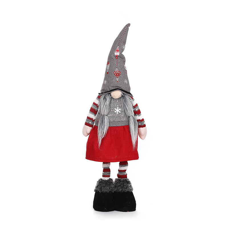 New Christmas decorations retractable faceless doll pointed hat printing standing doll - Xvogue