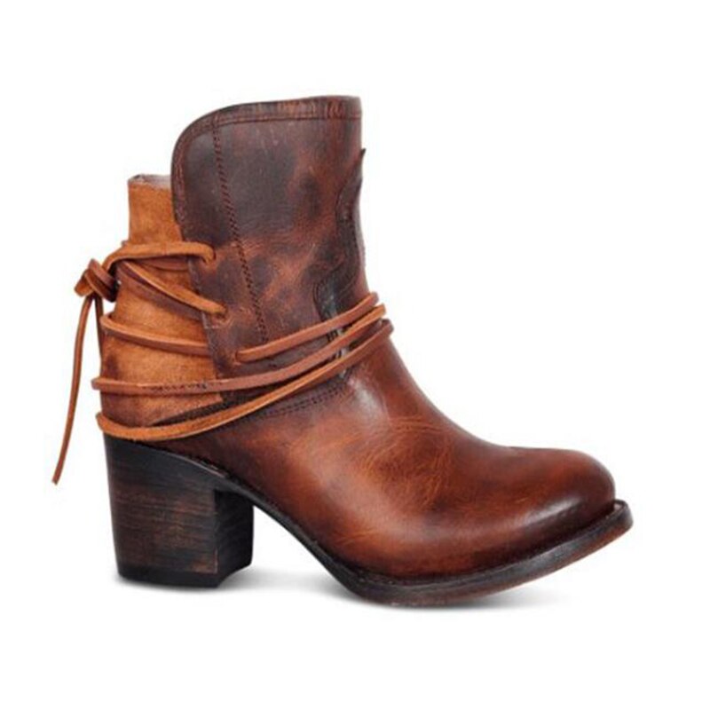 Ankle Boots Plus Size Women Retro High Heels | Block Heel Shoes For Female Flock Buckle Strap | Short boots woman shoes - Xvogue