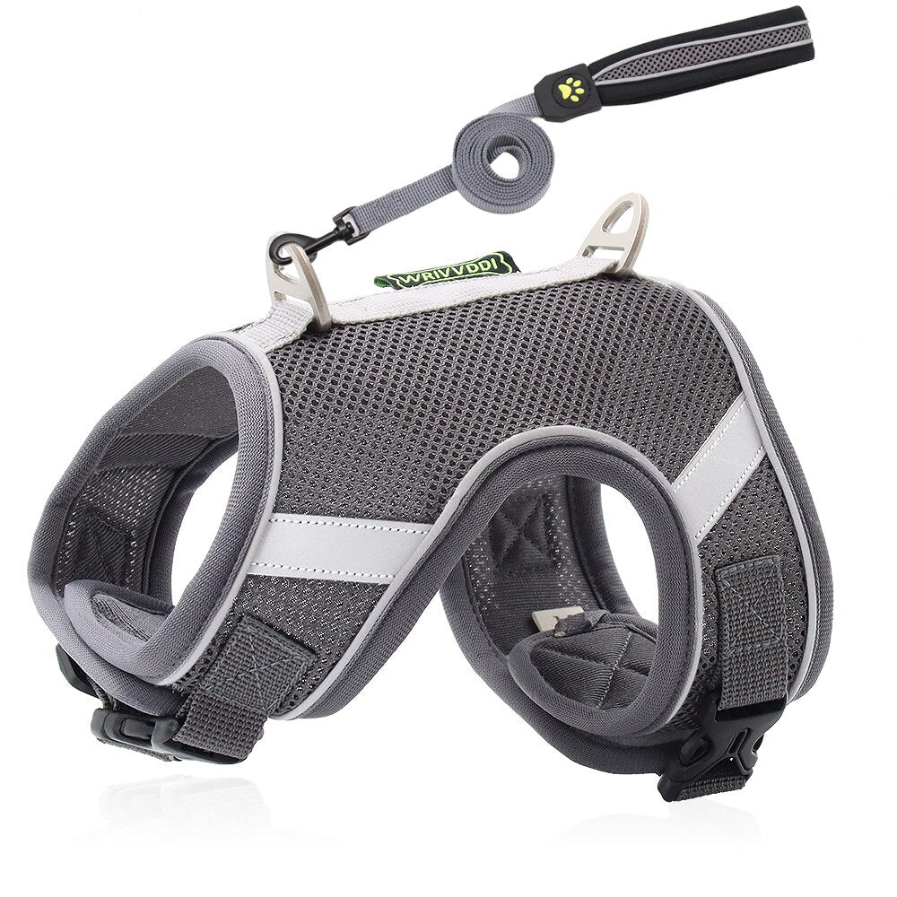 Dog Harness Vest With Lead Leash Small Medium Dogs Cats Reflective Breathable Mesh Pet - Xvogue