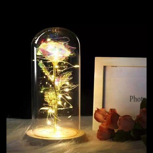 Beauty And Beast Rose In Flask Led Rose Flower Light Black Base Glass Dome Best For Mother's Day Valentines Day Gift - Xvogue