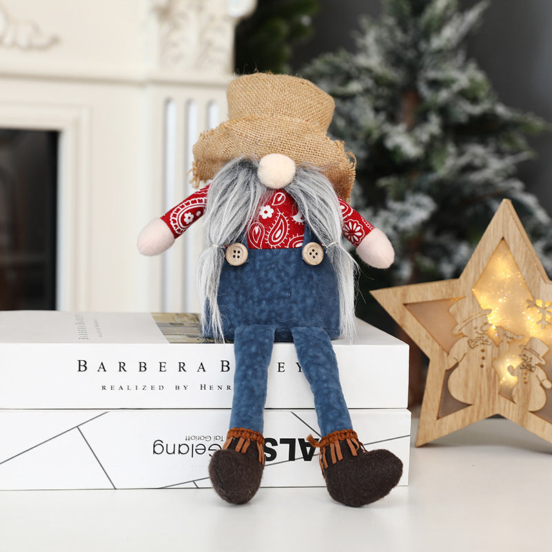 New Christmas long legged hemp Brudorf doll cowboy hat faceless doll window sitting decoration ornaments - Xvogue