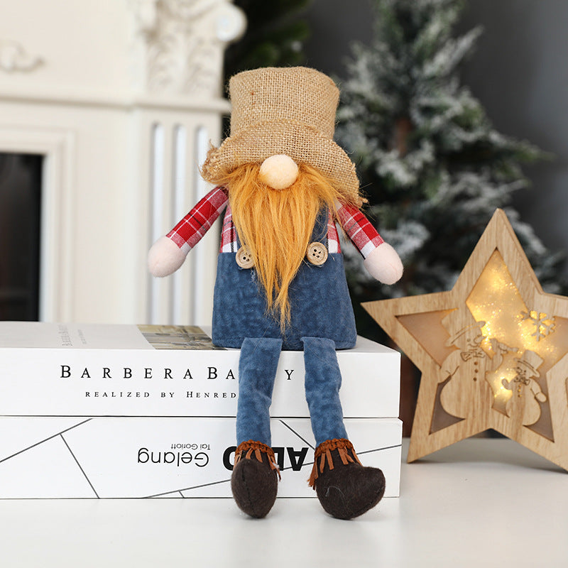 New Christmas long legged hemp Brudorf doll cowboy hat faceless doll window sitting decoration ornaments - Xvogue