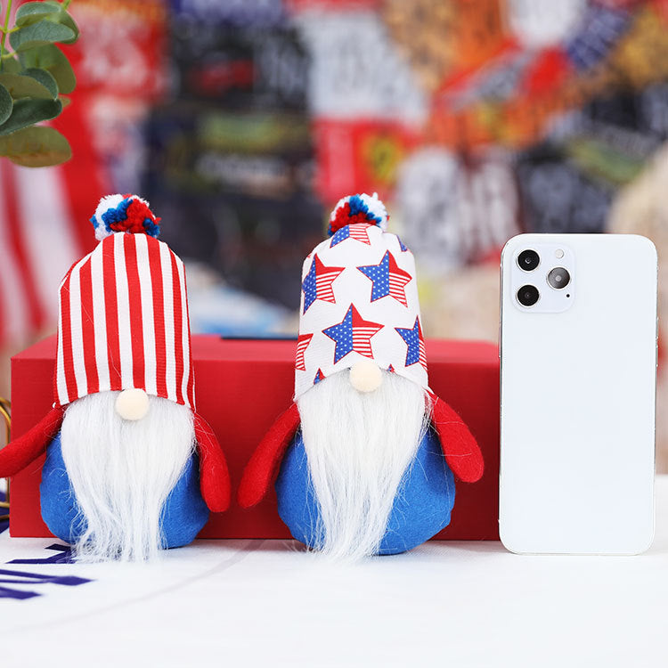 New American National Day Pentagram Rudolph Dwarf Plush Doll Ornament Faceless Old Man Stripes - Xvogue