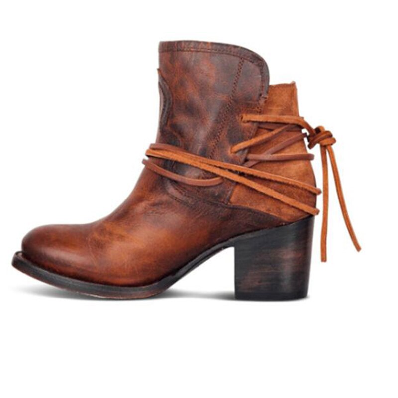 Ankle Boots Plus Size Women Retro High Heels | Block Heel Shoes For Female Flock Buckle Strap | Short boots woman shoes - Xvogue