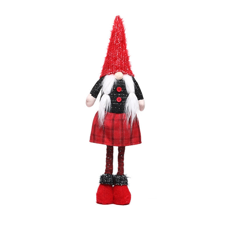 New Christmas decorations retractable faceless doll red and gray pointed hat standing doll - Xvogue